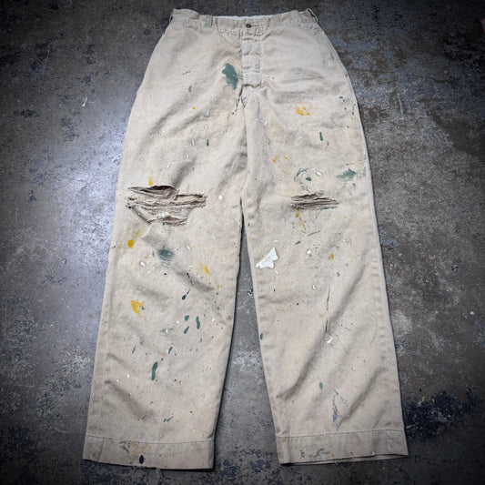 Vintage 50s Paint Stained Distressed Knee Blowout Cotton Chino Pants