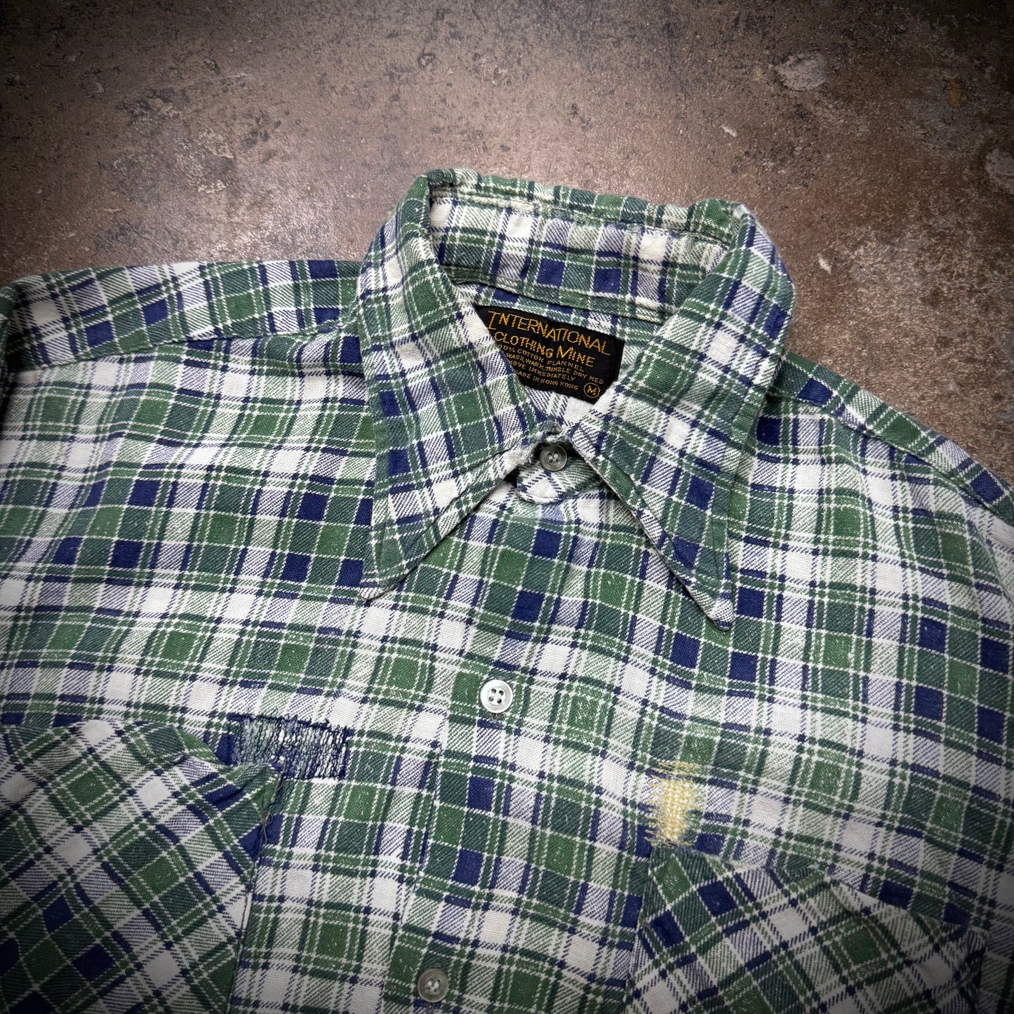 Vintage 70s Distressed and Repaired Plaid Cotton Shirt
