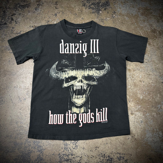 Vintage 90s Danzig III How Gods Kill Distressed and Repaired Faded Black Band Tee