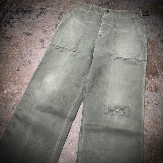 Vintage 60s OG 107 Repaired and Distressed HBT Fatigue Pants 31x27