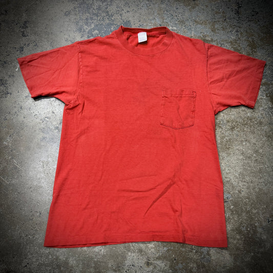 Vintage Red Cotton Blank Pocket Tee