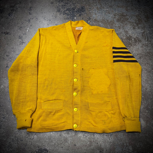 Vintage 50s/60s Letter Man Cardigan Ghost Patch Distressed Sweater