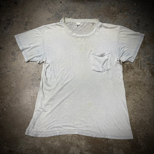 Vintage 80s Paper Thin Grey Thrashed Blank Pocket Tee
