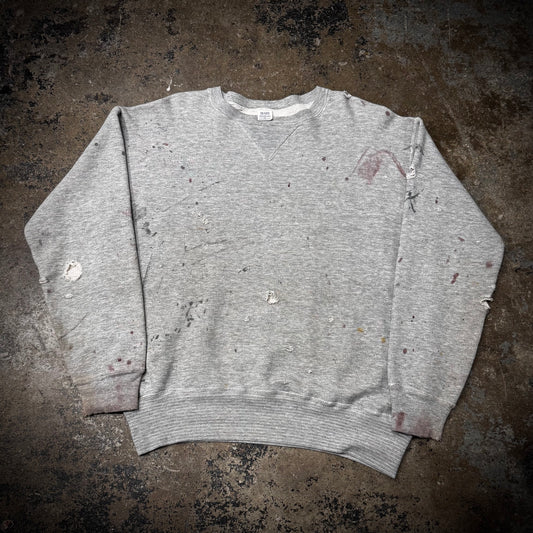 True Vintage 1950s Sears Single V 100% Cotton Thrashed Distressed Paint Stained Sweatshirt