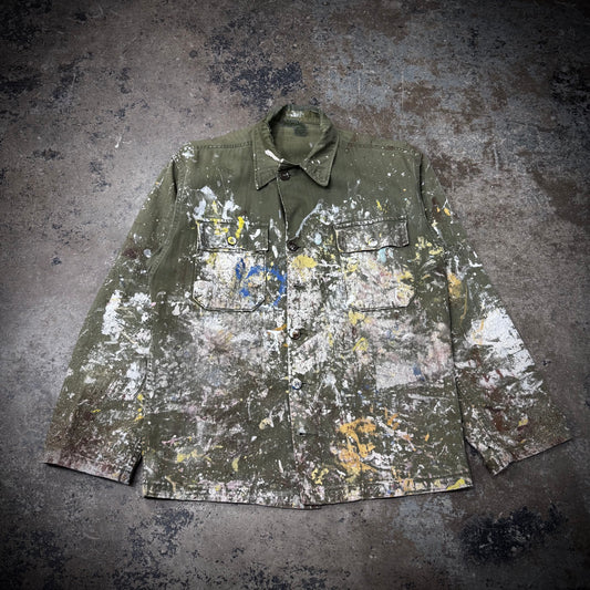 Vintage 50s/69s HBT 2 Pocket Paint Stained US Military Shirt