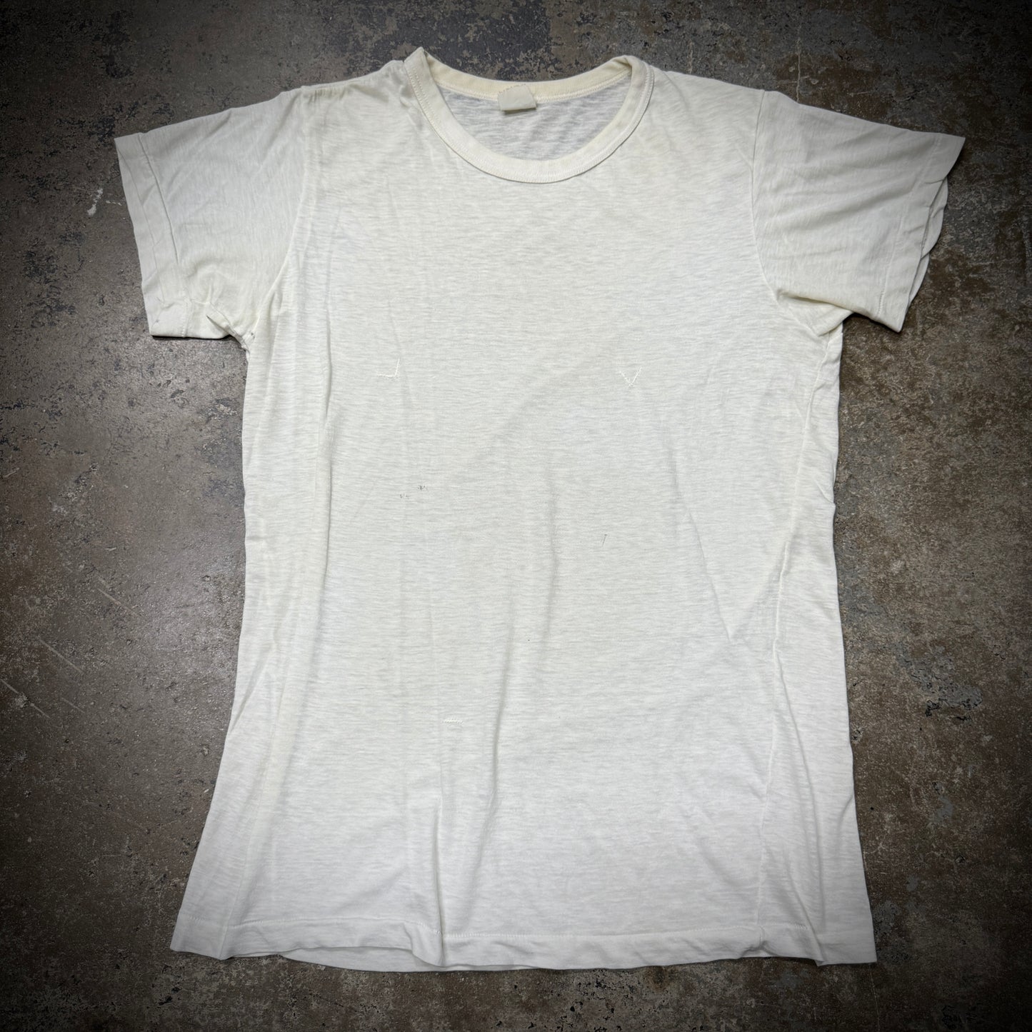 Vintage 70s/80s Paper Thin Repaired White Blank T-Shirt