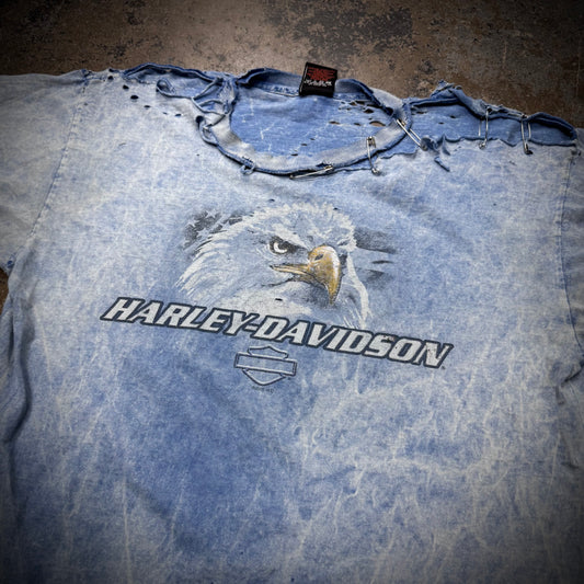Vintage 00’s Harley Davidson Eagle Faded Blue Thrashed Tee