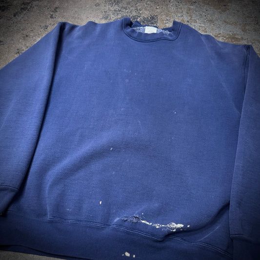 Vintage 90s Distressed Blank Blue Heavy Cotton Crewneck Sweatshirt