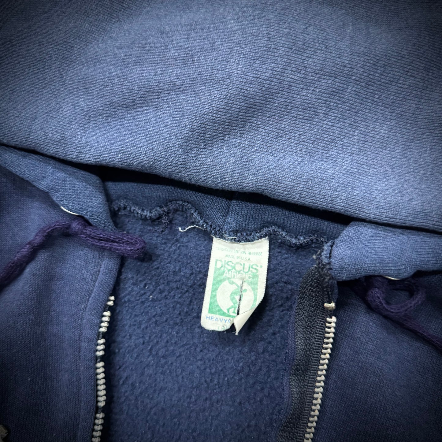 Vintage 80s Saftey Pin Closure Faded Navy Zip Hoodie