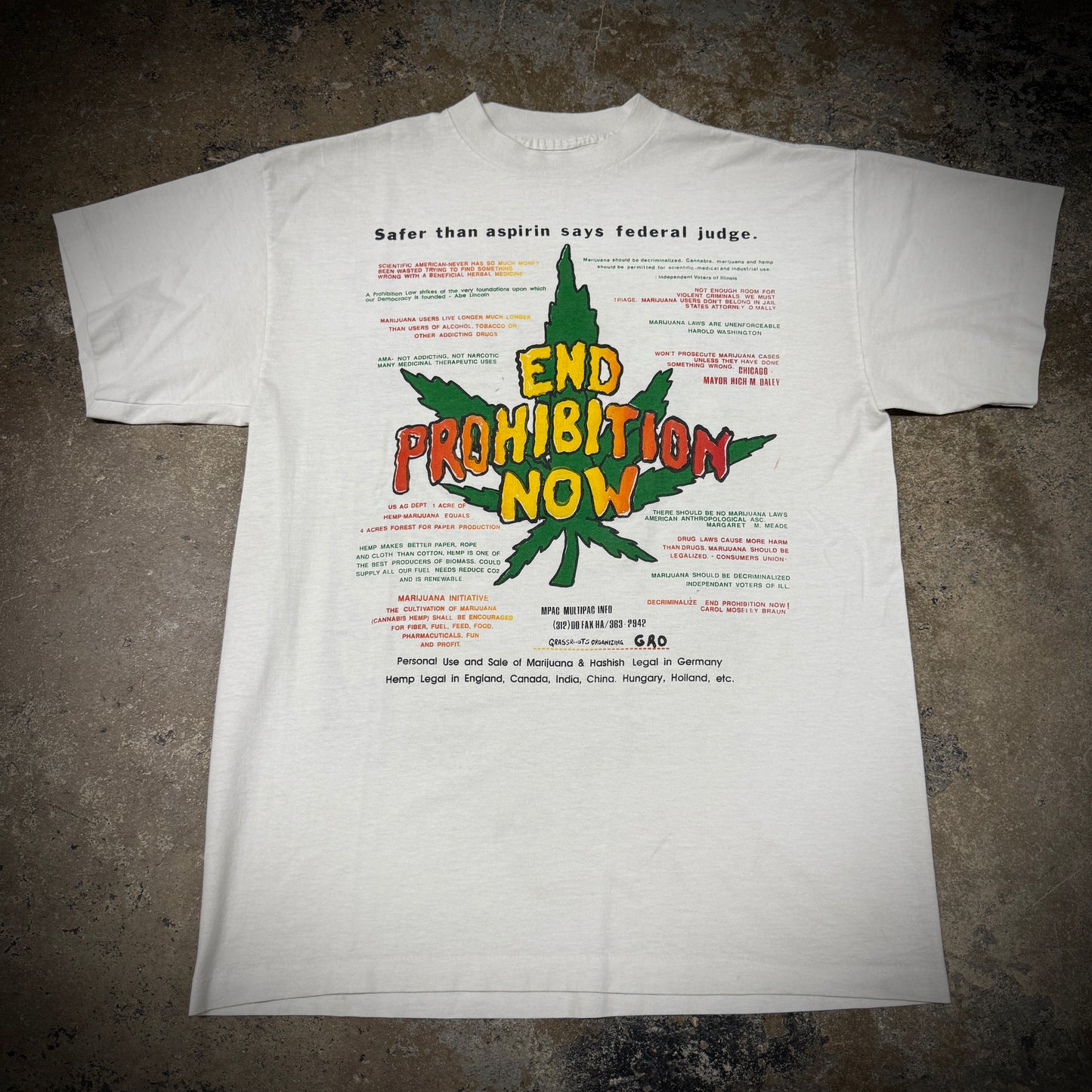 Vintage 90s End Prohibition Now Pearl Jam Grateful Dead Weed Tee