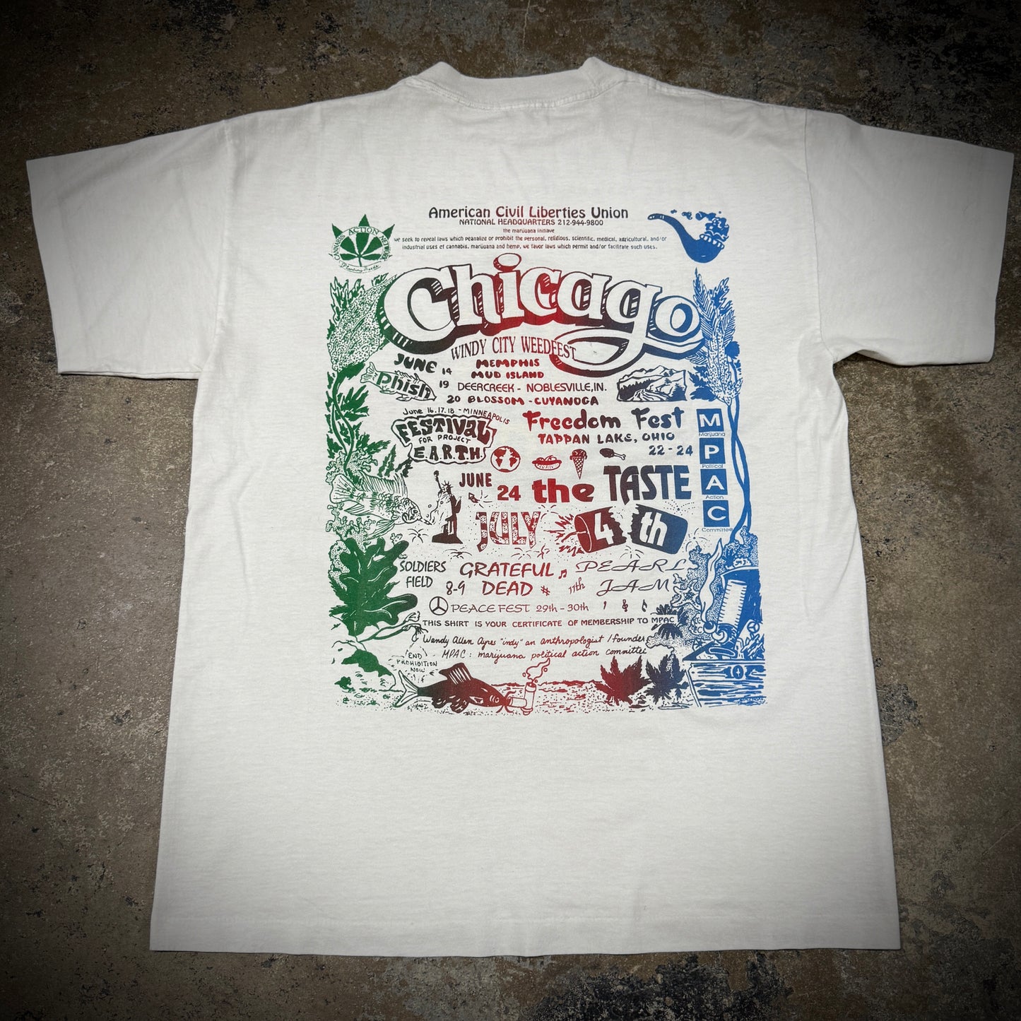 Vintage 90s End Prohibition Now Pearl Jam Grateful Dead Weed Tee