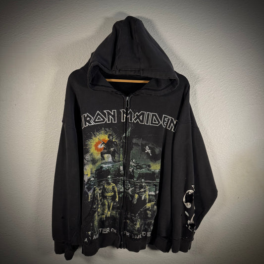 Vintage Iron Maiden Thrashed Band Tee Style Zip Up Hoodie