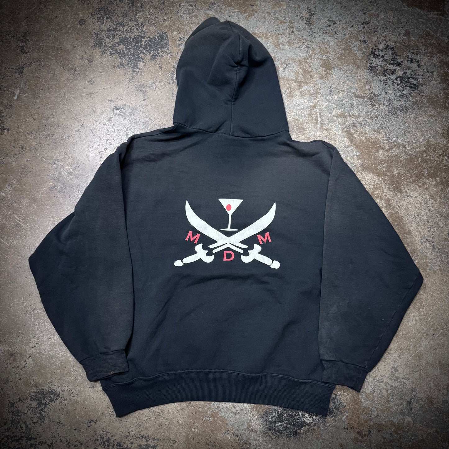 Vintage Modern Drunkard Magazine Distressed Faded Black Hoodie