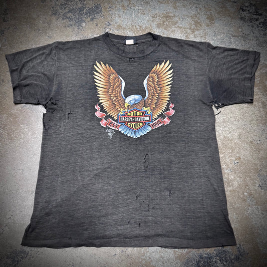 Vintage 80s Harley Davidson 3D Emblem Thrashed T-Shirt