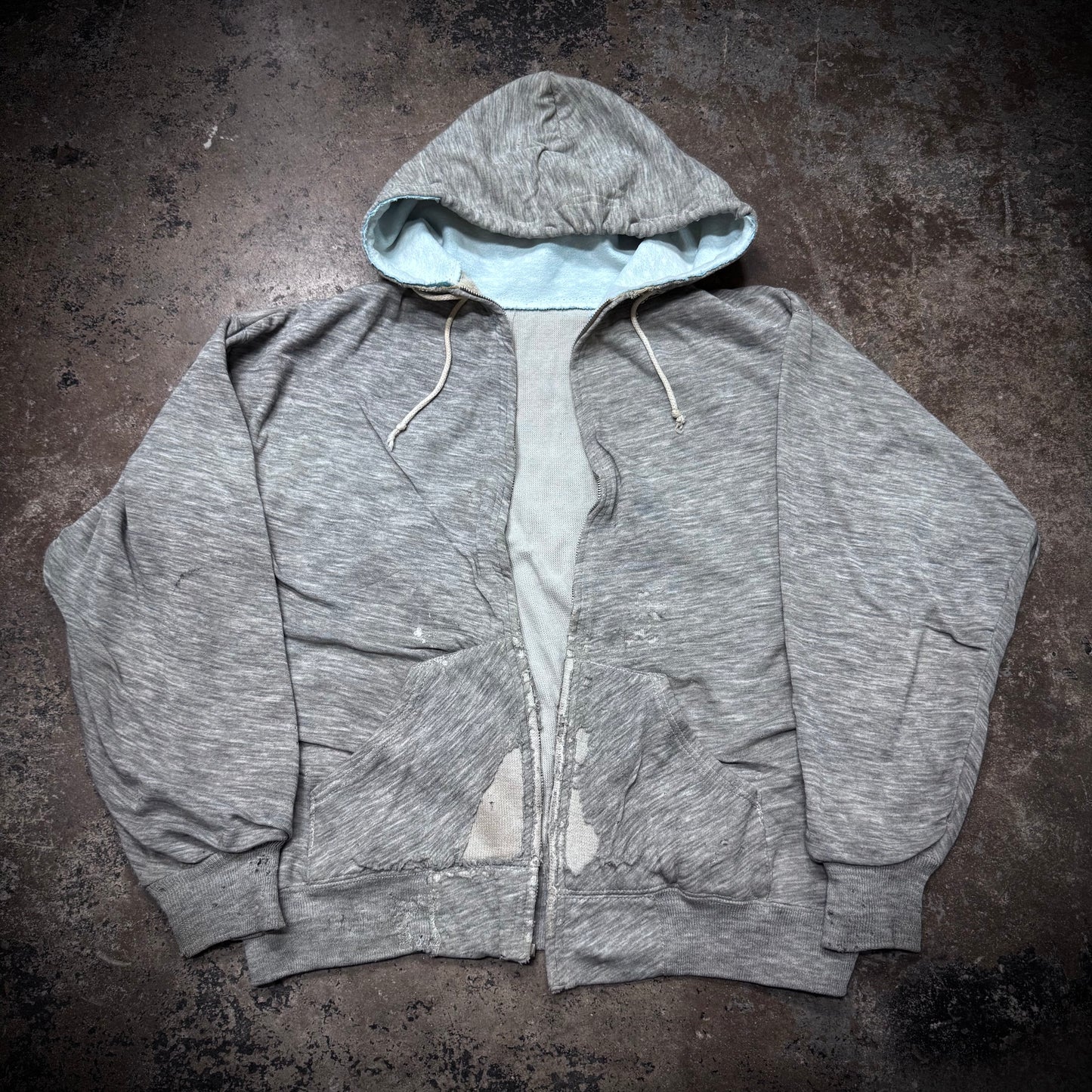 Vintage 70s Distressed Grey Thermal Lined Zip Up