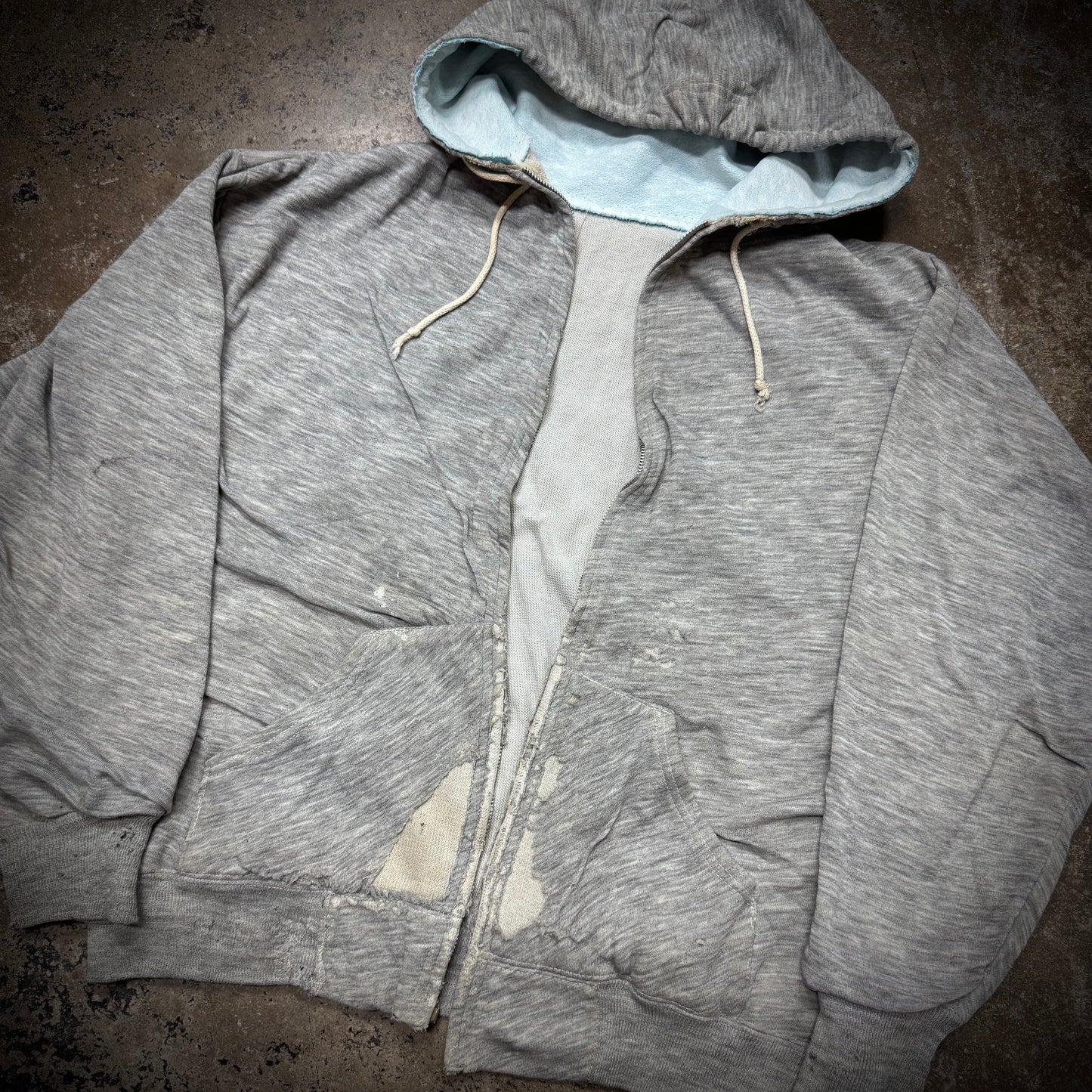 Vintage 70s Distressed Grey Thermal Lined Zip Up