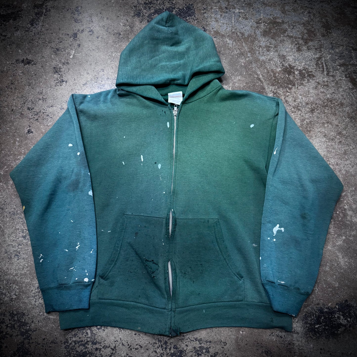 Vintage 90s Faded Green Paint Splatter Zip Up