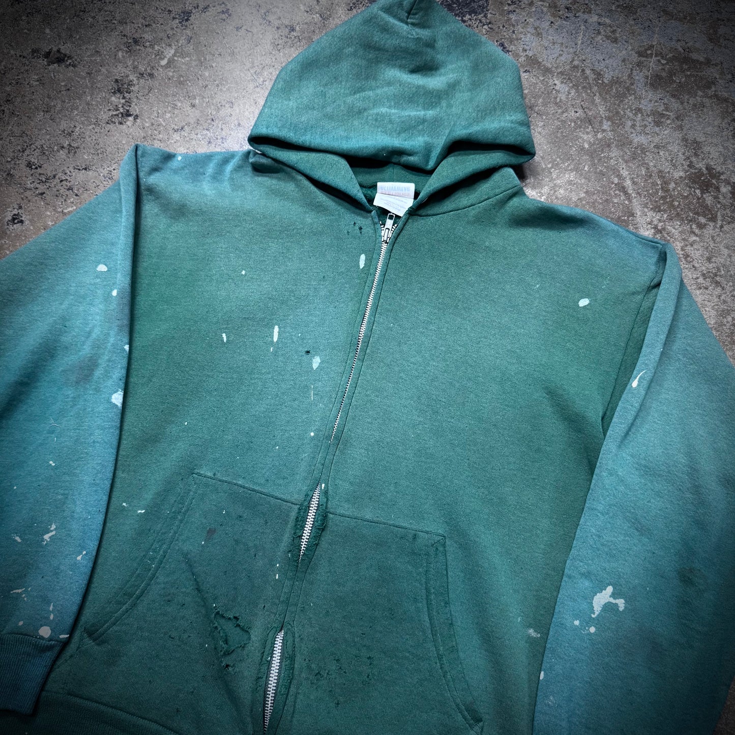 Vintage 90s Faded Green Paint Splatter Zip Up