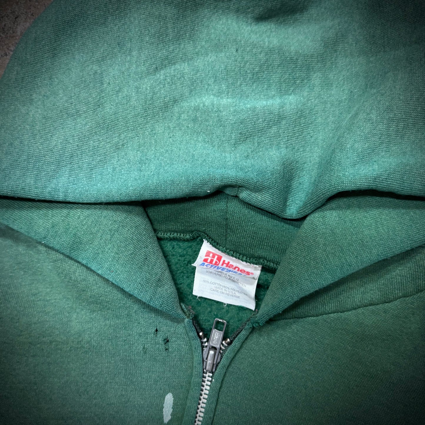 Vintage 90s Faded Green Paint Splatter Zip Up