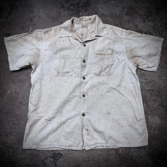 Vintage 50s Thrashed & Repaired Cotton Loop Collar Work Shirt