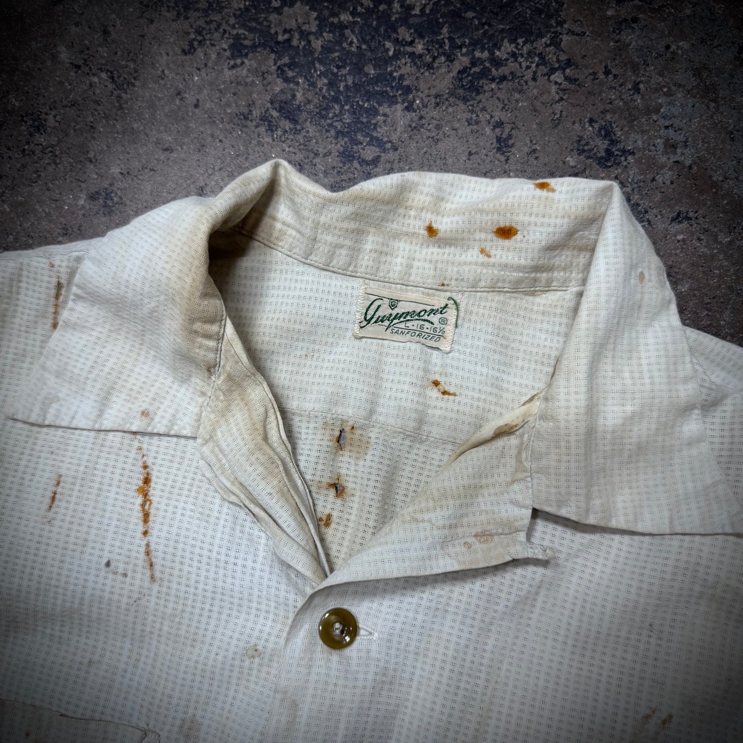 Vintage 50s Thrashed & Repaired Cotton Loop Collar Work Shirt