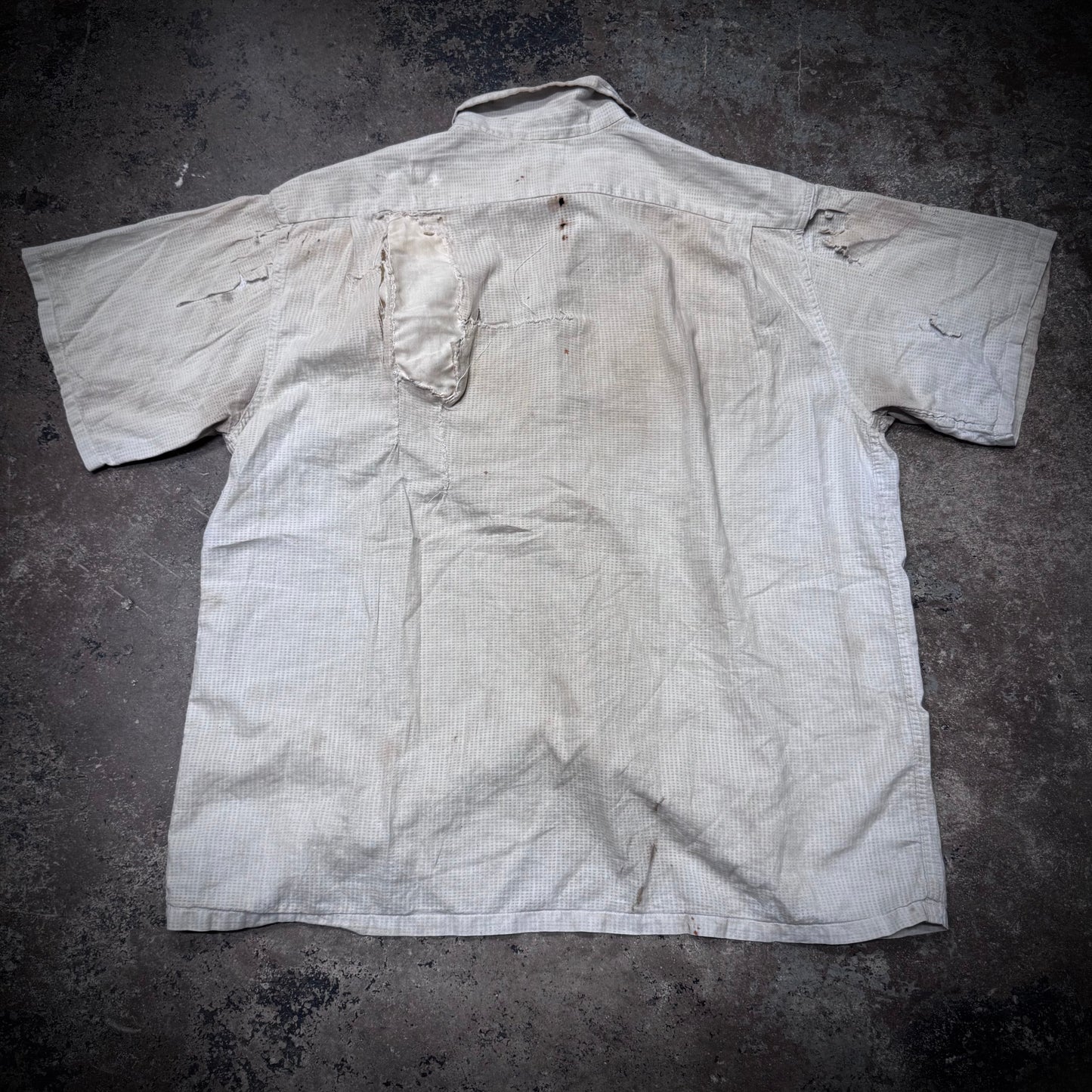 Vintage 50s Thrashed & Repaired Cotton Loop Collar Work Shirt