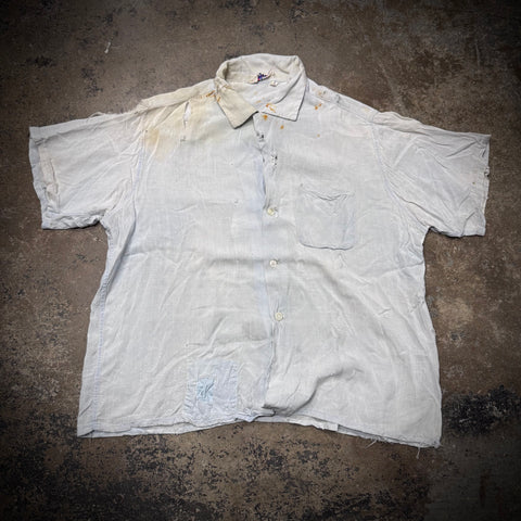Vintage 50s Thrashed & Repaired Chambray Button Up Work Shirt