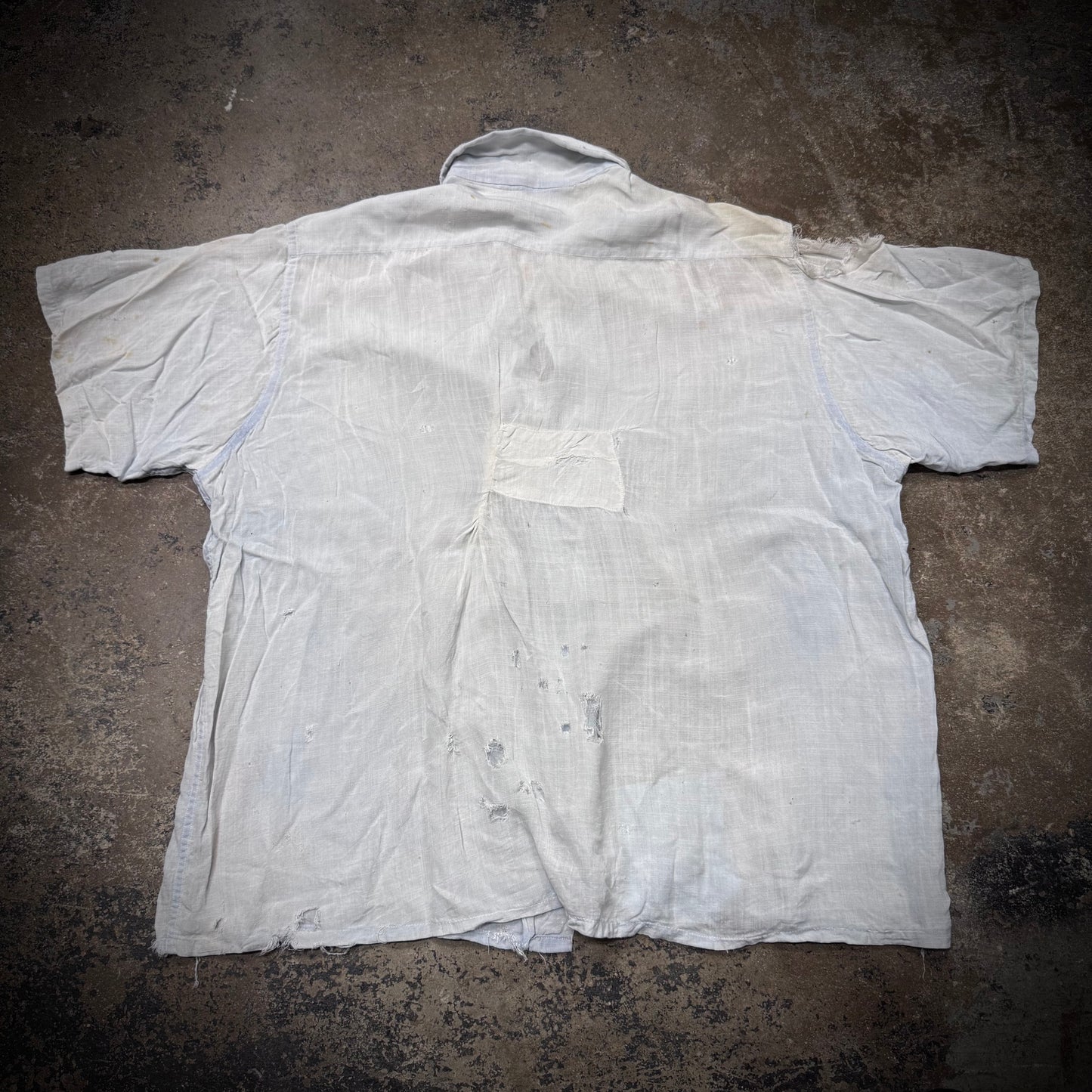 Vintage 50s Thrashed & Repaired Chambray Button Up Work Shirt